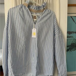 A Shirt Thing Blue seersucker Striped Top